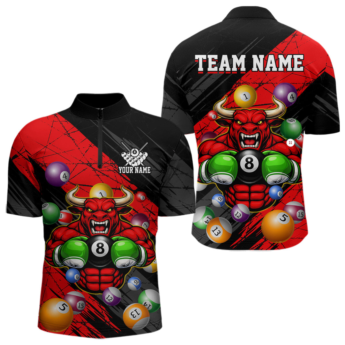 Boxing Bull Hold 8 Ball Pool Funny Billiard Shirt For Men Personalized Pool Balls Billiard Shirts NYN2652