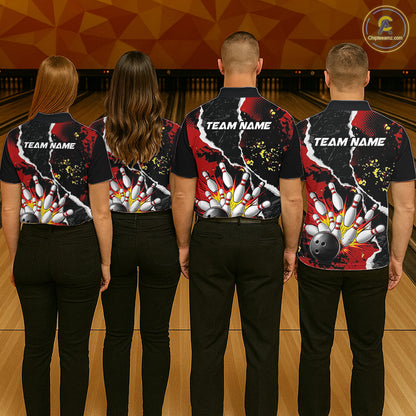 Grunge Black & Red Strike Bowling Ball & Pins Shirts For Men Personalized Bowling Team Outfits NYN3186