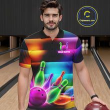Load image into Gallery viewer, Mens Neon Light Bowling Team Shirts Personalized Colorful Ball &amp; Pins Bowling Attire NYN3449