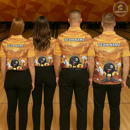 Mens Funny Beer Bowling Ball Shirts For Men Custom Team Polo Quarter-Zip Bowling Jerseys NYN3454