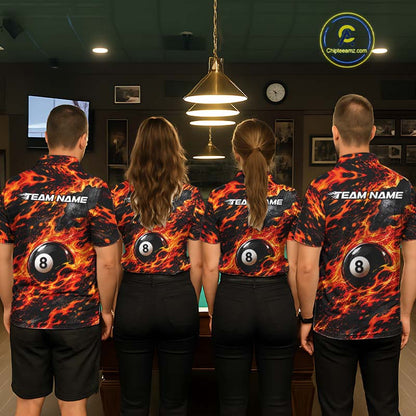 Fire Flame 8 Ball Pool Shirt For Women Custom Billiard League Team Polo & 1/4 Zip Jersey | Red NYN4023