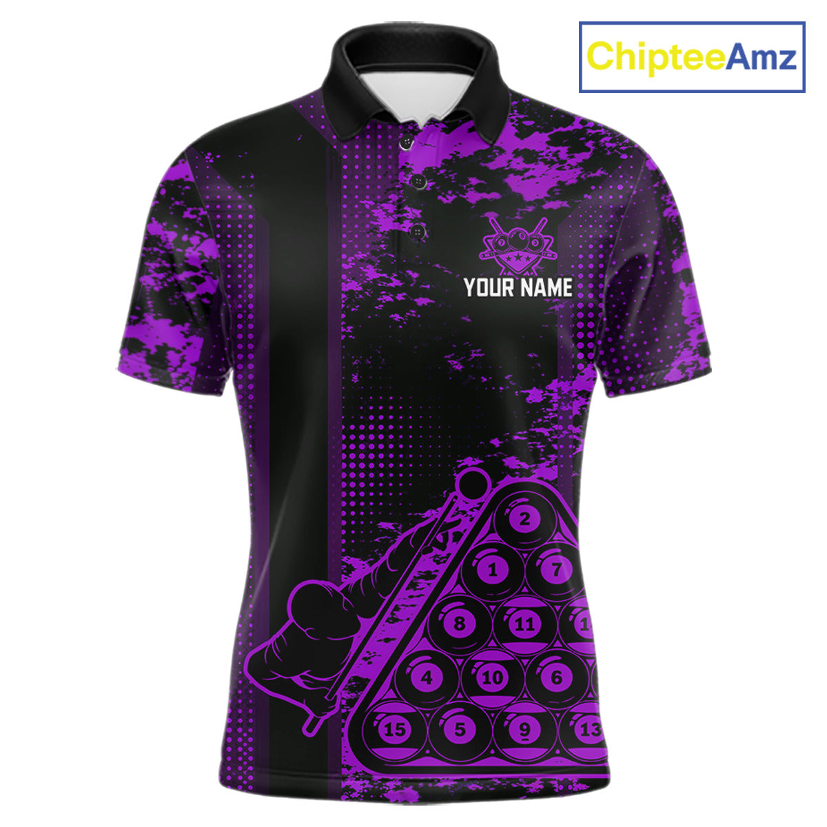 Purple Grunge Human Playing Ball Pool Men Polo & 1/4-Zip Shirt Custom Billiards Ball Jerseys NYN2431