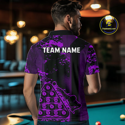 Purple Grunge Human Playing Ball Pool Men Polo & 1/4-Zip Shirt Custom Billiards Ball Jerseys NYN2431
