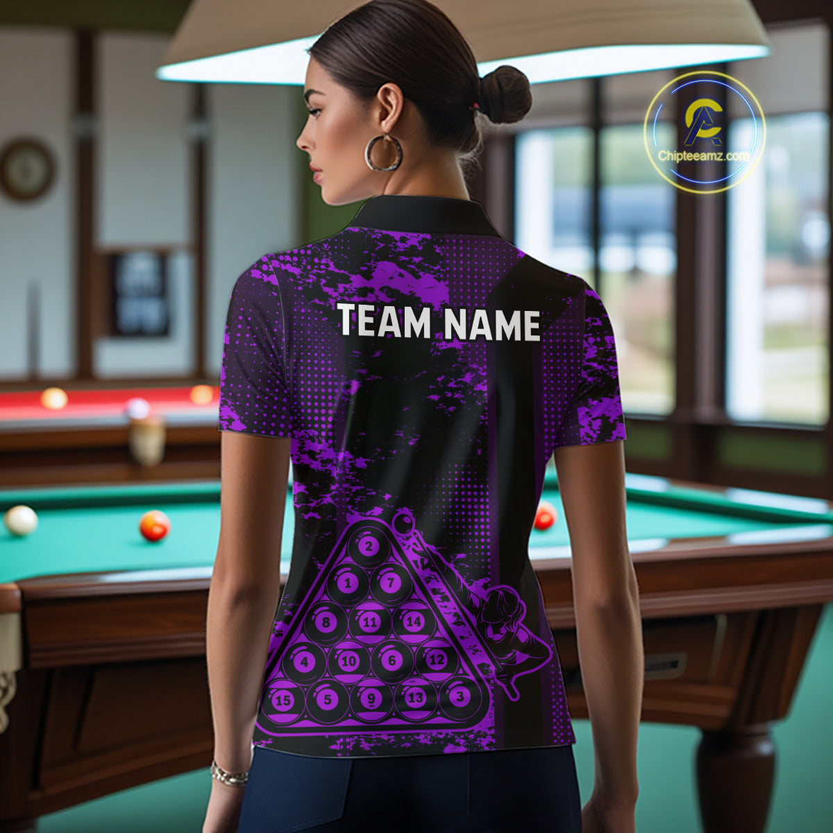 Purple Grunge Human Playing Ball Pool Women Polo & 1/4-Zip Shirt Custom Billiards Ball Jerseys NYN2431