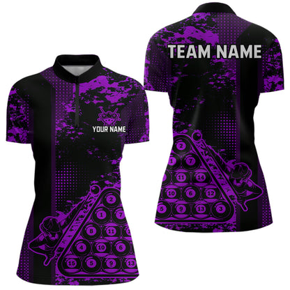 Purple Grunge Human Playing Ball Pool Women Polo & 1/4-Zip Shirt Custom Billiards Ball Jerseys NYN2431