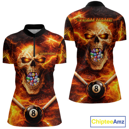 Thunder Red Skull Billiard 8 Ball & Sticks Billiard Shirt For Women Personalized Billiard Ball Shirts NYN2655