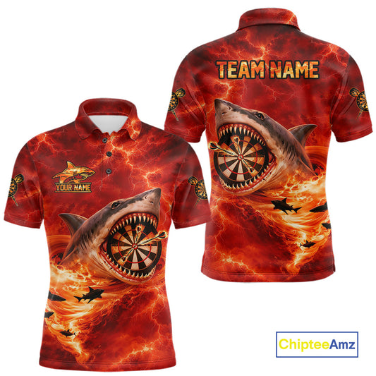 Fire Flame Tornado Funny Shark Darts Polo Shirt For Men Custom Dart Team League Shirt|Red NYN2657