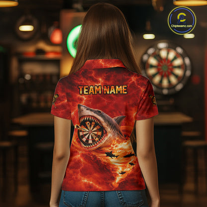 Fire Flame Tornado Funny Shark Darts Polo Shirt For Women Custom Dart Team League Shirt|Red NYN2657