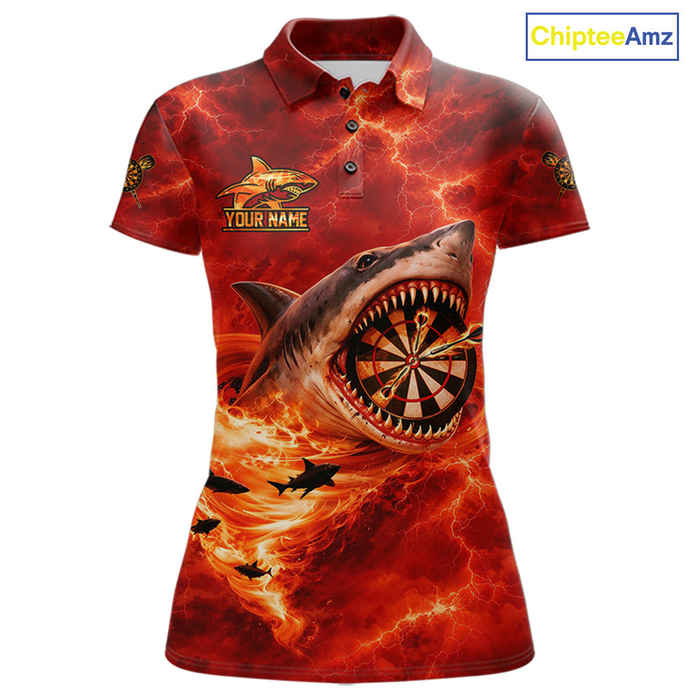 Fire Flame Tornado Funny Shark Darts Polo Shirt For Women Custom Dart Team League Shirt|Red NYN2657