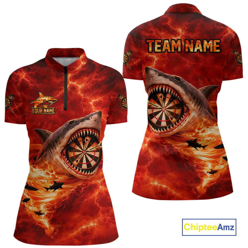 Fire Flame Tornado Funny Shark Darts Quarter-Zip Shirt For Women Custom Dart Team League Shirt|Red NYN2657