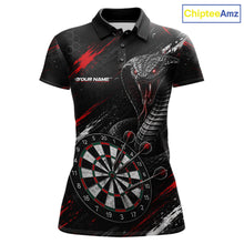 Load image into Gallery viewer, Black Red Cobra Women's Darts Polo Shirt Mockup, Custom Cobra Dart Tournament Jersey, Personalized League Apparel