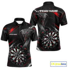 Load image into Gallery viewer, Black Red Cobra Men's Darts Polo Shirt Mockup, Professional Cobra Dart Team Jersey