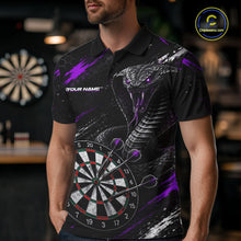 Load image into Gallery viewer, Male model wearing Black Purple Cobra Darts Polo, Personalized Tournament Uniform
