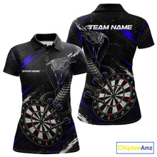 Load image into Gallery viewer, Black Blue Cobra Women's Darts Polo Shirt Mockup, Custom Cobra Dart Tournament Jersey, Personalized League Apparel