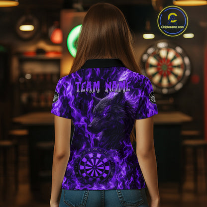 Custom Black Red Flames Wolf Dartboard Dart Women Polo Shirt Outfits Dart Jerseys NYN1619