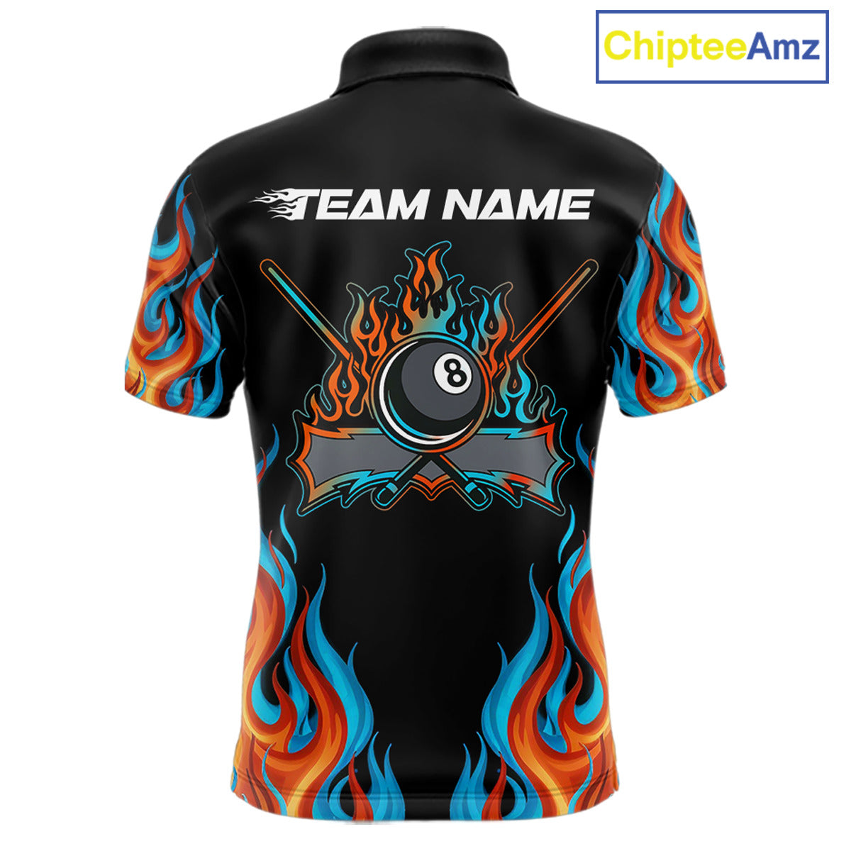 Red And Blue Flames 8 Ball Pool Billiard Team Shirt For Men Custom Billiard Balls Jerseys NYN2441