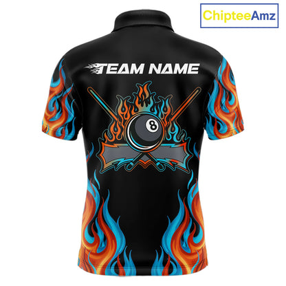 Red And Blue Flames 8 Ball Pool Billiard Team Shirt For Men Custom Billiard Balls Jerseys NYN2441