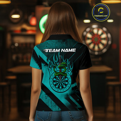 Custom Green Cobra Flames Dartboard Turquoise Grunge Dart Women Polo Jerseys Dart Shirt Gifts NYN1644