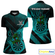 Load image into Gallery viewer, Custom Green Cobra Flames Dartboard Turquoise Grunge Dart Women 1/4-Zip Jerseys Dart Shirt Gifts NYN1644