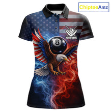 Load image into Gallery viewer, Blue &amp; Red Flames Eagle 8 Ball 9 Ball Pool Billiard Shirt For Women Custom US Flag Billiard Jersey NYN3050