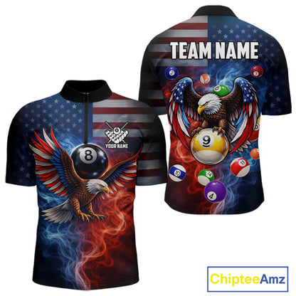 Blue & Red Flames Eagle 8 Ball 9 Ball Pool Billiard Shirt For Men Custom US Flag Billiard Jersey NYN3050