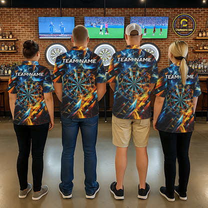 Icy And Fire Flame Dartboard Women Dart Polo & 1/4-Zip Shirt Custom Red And Blue Dart Team Attire NYN3210