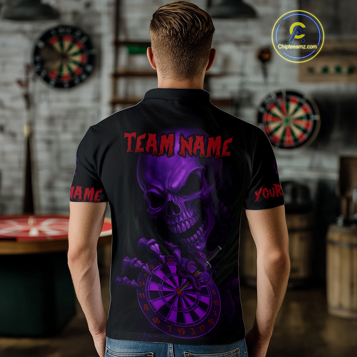 Custom Blood Cobra Purple Dartboard Skeleton Dart Men Polo Jerseys Dart Team Shirt NYN1654