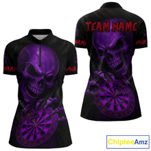 Load image into Gallery viewer, Custom Blood Cobra Purple Dartboard Skeleton Dart Women Quarter-Zip Jerseys Dart Team Shirt NYN1654