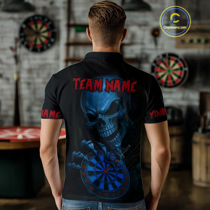 Custom Blood Cobra Blue Dartboard Skeleton Dart Men Polo Jerseys Dart Team Shirt NYN1653