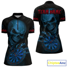 Load image into Gallery viewer, Custom Blood Cobra Blue Dartboard Skeleton Dart Women Quarter-Zip Jerseys Dart Team Shirt NYN1653