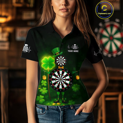Personalized Funny Dartboard Patrick Day Women Darts Polo Shirts Shamrock Dart Team Gifts NYN2185