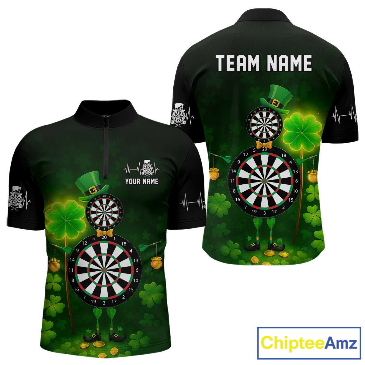 Personalized Funny Dartboard Patrick Day  Men Darts Quarter-Zip  Shirts Shamrock Dart Team Gifts NYN2185