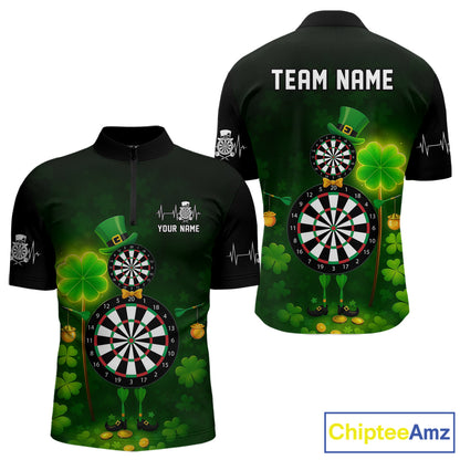 Personalized Funny Dartboard Patrick Day  Men Darts Quarter-Zip  Shirts Shamrock Dart Team Gifts NYN2185