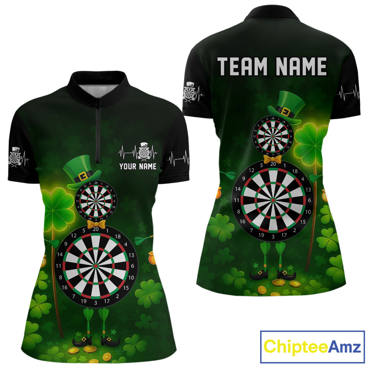 Personalized Funny Dartboard Patrick Day Women Darts Quarter-Zip Shirts Shamrock Dart Team Gifts NYN2185