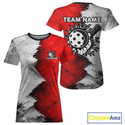 White & Red Paint Splatter Pickleball Ball T-Shirt For Women Custom Outfits Pickleball Jerseys NYN2488
