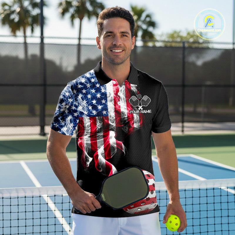 US Flag Smoking Pickleball Ball T-Shirt For Men Custom Patriotic Pickleball Team Jerseys NYN2490