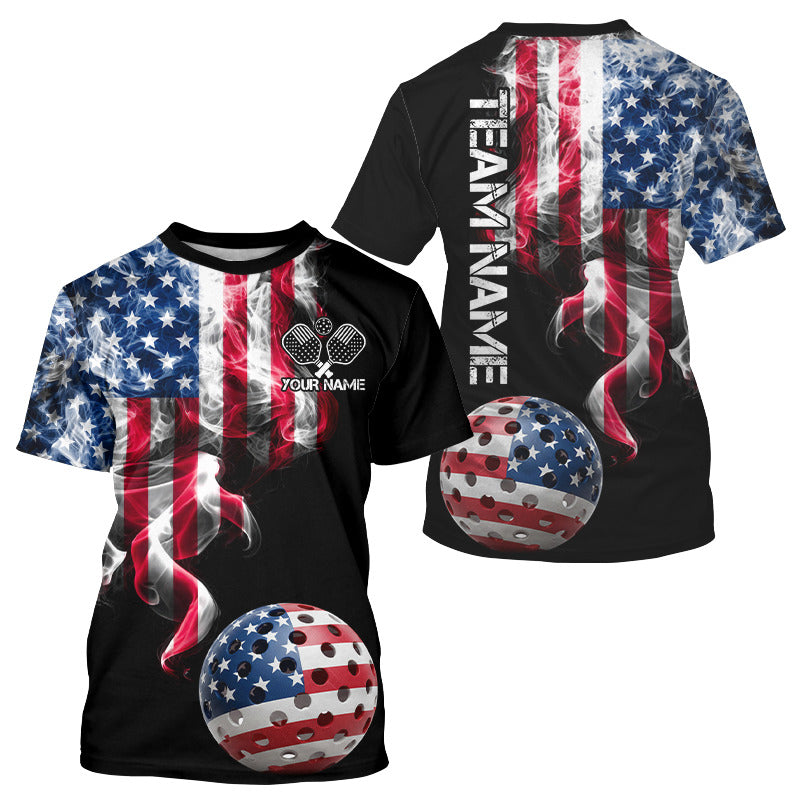 US Flag Smoking Pickleball Ball T-Shirt For Men Custom Patriotic Pickleball Team Jerseys NYN2490