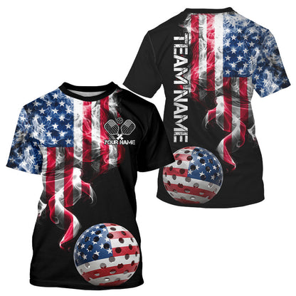 US Flag Smoking Pickleball Ball T-Shirt For Men Custom Patriotic Pickleball Team Jerseys NYN2490