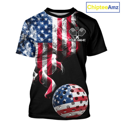 US Flag Smoking Pickleball Ball T-Shirt For Men Custom Patriotic Pickleball Team Jerseys NYN2490