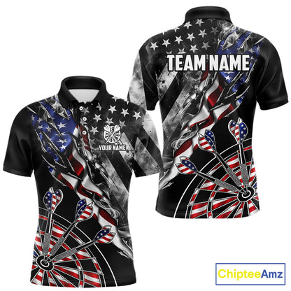 Personalized Smoke US Flag men's dart polo shirt custom patriotic dart team uniform