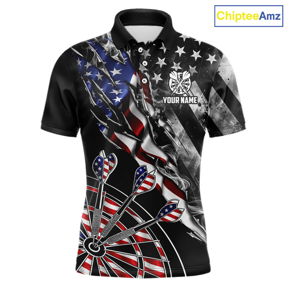 Personalized Smoke US Flag men's dart polo shirt custom patriotic dart team uniform
