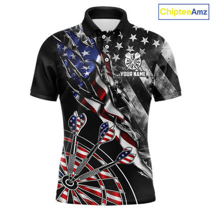 Personalized Smoke US Flag men's dart polo shirt custom patriotic dart team uniform