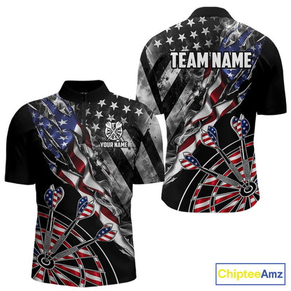 Personalized Smoke US Flag men's quarter zip dart shirt patriotic team jersey