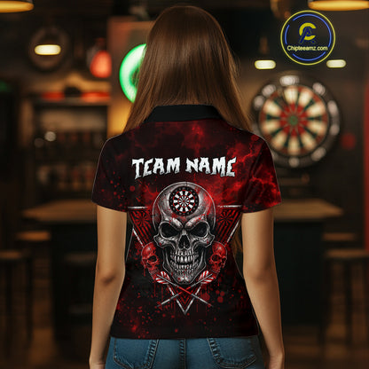 Custom Red Splatter Multi-Skull Women  Darts Arrow Polo League Shirts Dart Team Jerseys NYN2200