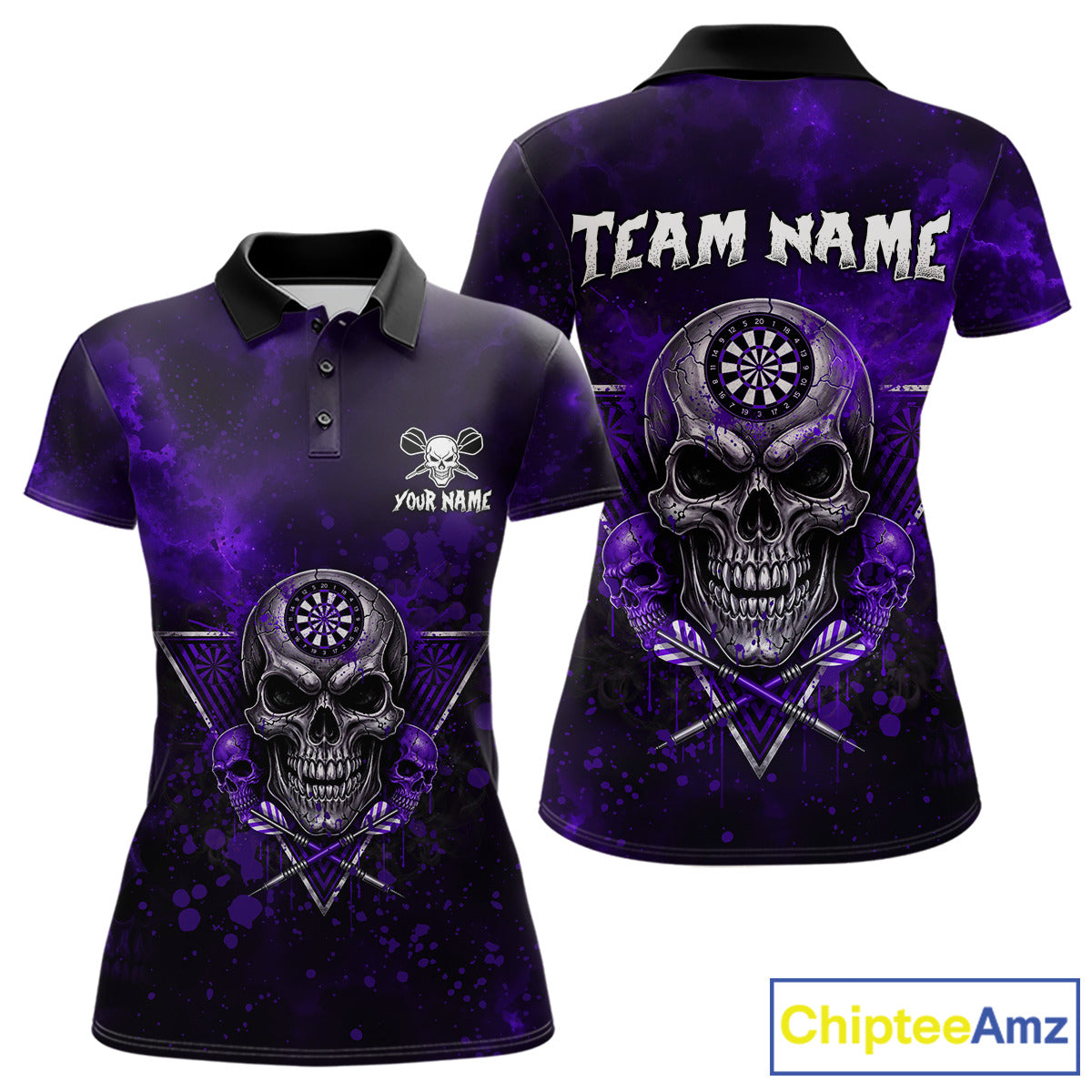 Custom Purple Splatter Multi-Skull Women Darts Arrow Polo League Shirts Dart Team Jerseys NYN2202