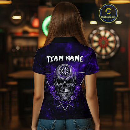 Custom Purple Splatter Multi-Skull Women Darts Arrow Polo League Shirts Dart Team Jerseys NYN2202