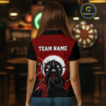 Black And Red Grim Reaper Moon Dartboard Custom Women Darts Quarter-Zip Shirt Gothic Dart Jerseys NYN1947