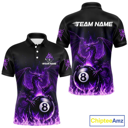 Purple Flaming Dragon Play Pool 8 Ball Men Billiard Shirt Custom Billiard Polo & 1/4-Zip Attire NYN2493