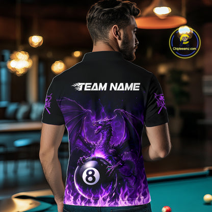 Purple Flaming Dragon Play Pool 8 Ball Men Billiard Shirt Custom Billiard Polo & 1/4-Zip Attire NYN2493