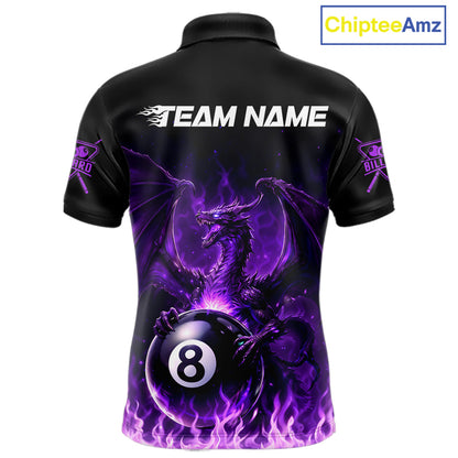 Purple Flaming Dragon Play Pool 8 Ball Men Billiard Shirt Custom Billiard Polo & 1/4-Zip Attire NYN2493